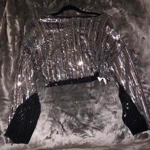 Sequined Long Sleeve Crop Top